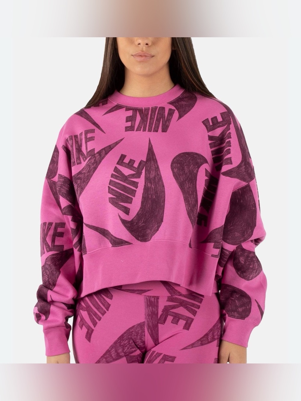 Nike Sportswear Women's Crew Neck Fleece Boxy Iconic Clash Cropped Magenta M